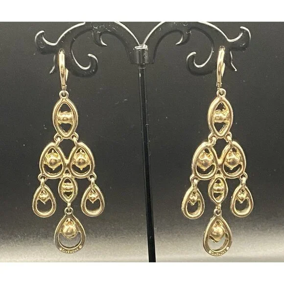 Givenchy Chandelier Earrings Gold Tone Champagne Crystal Pageant Prom Bridal 3" - Picture 4 of 8